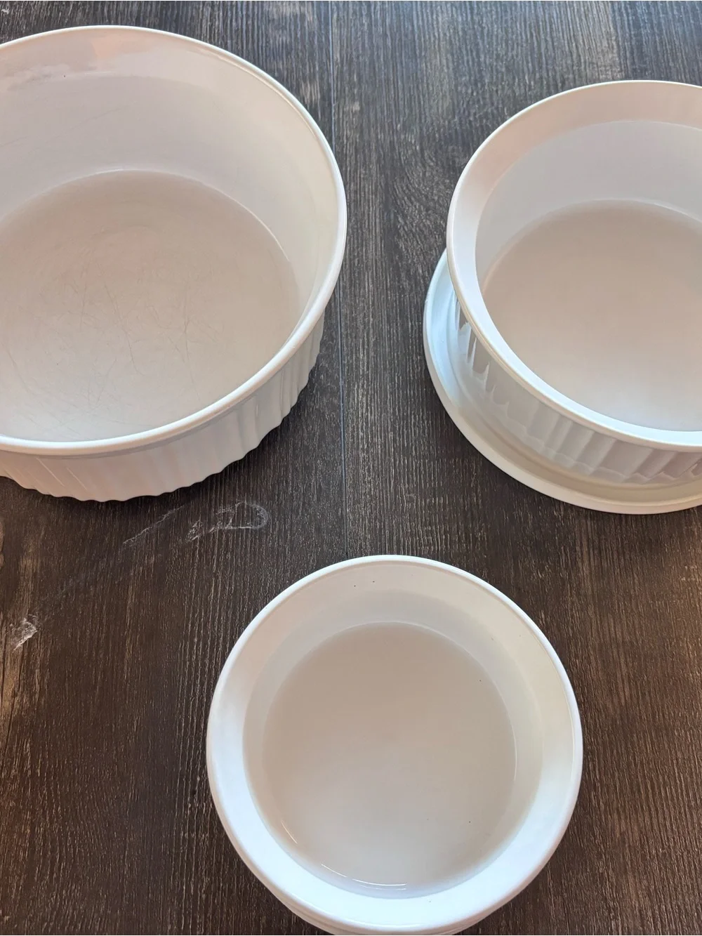 Corningware White Fluted Ceramic Ramekins with Saucers - Set of 3